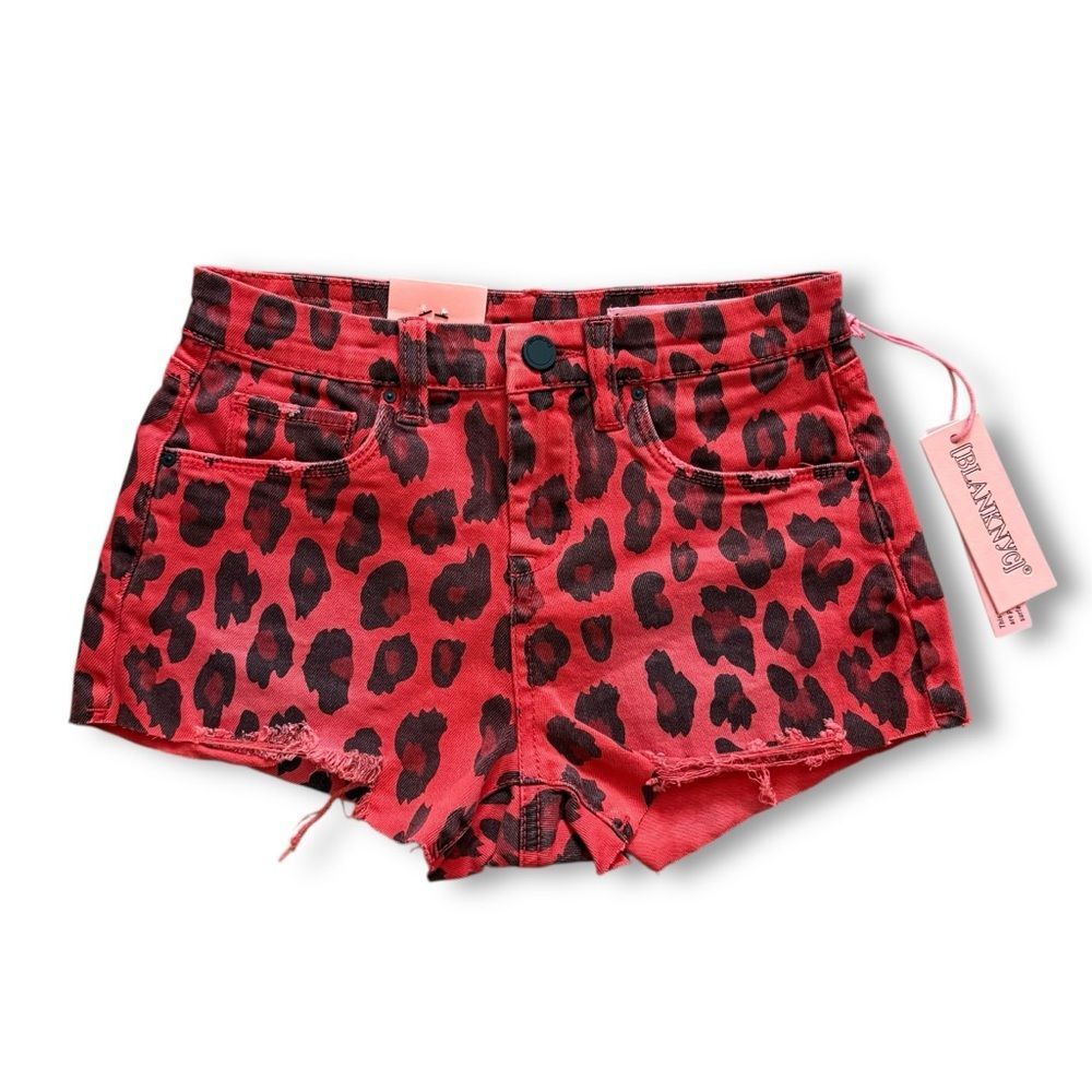 Blank NYC The Mini Vintage High Rise Shorts Red Leopard Print NWT Girls Size 10